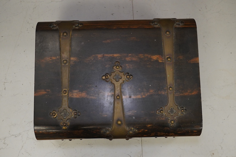 A late 19th century brass bound coromandel box with Betjemann & Sons lock, no key, 30cm wide. Condition - fair to good